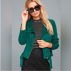 A. calin Teal Faux Suede Belted Moto Style Jacket Size Medium